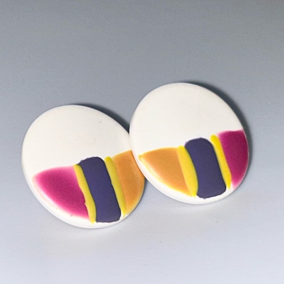 Retro Geometric Earrings 1980s Colorful Statement Studs Vintage Jewelry - Picture 4 of 7
